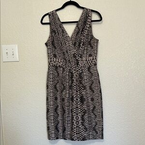 Banana Republic Taupe and Brown Printed V-Neck knee length Dress